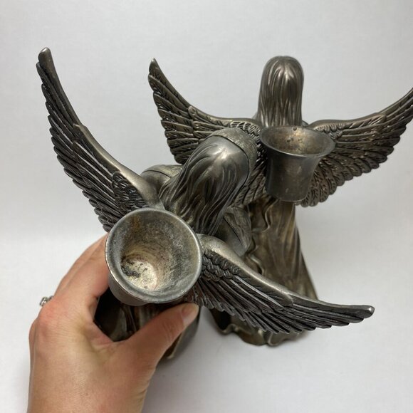 Vintage International Silver Co. Candle Holders Pair – Arch Angels Praying Hands - Picture 5 of 8